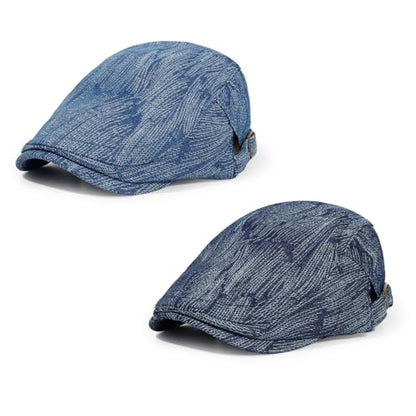 2Pcs Men's Newsboy Cap Cotton Flat Ivy Gatsby Driving Hat - color: Nz1-lightblue+deepblue