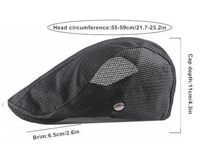 Mesh Cap Breathable Summer Newsboy Hat Adjustable Beret Ivy Cap Irish Cabbie Driving Fishing Hats - color: Black