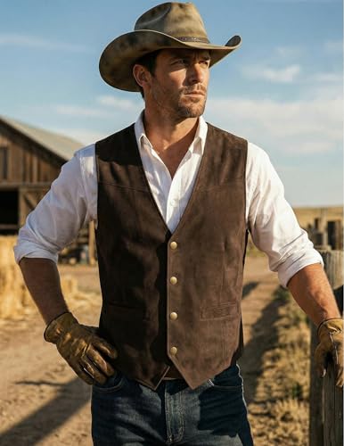 COOFANDY Men's Western Vest Suede Cowboy Vest Casual Slim Fit Waistcoat - color: 01_coffe, size: Small