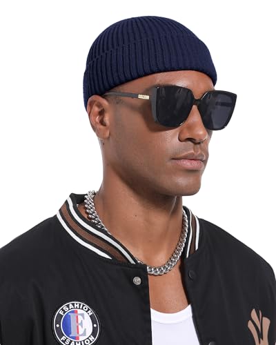 Short Fisherman Beanie for Men Women Wool Fleece Lined Winter Hat - color: 1pcs-navy Blue