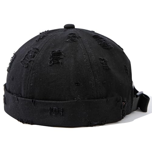 Retro Frayed Brimless Docker Cap Rolled Cuffed Beanie Skullcap Sailor Landlord Hat Casual Lovers Hip Hop Dancing Hats - color: Mg-xgmmxpd51-black