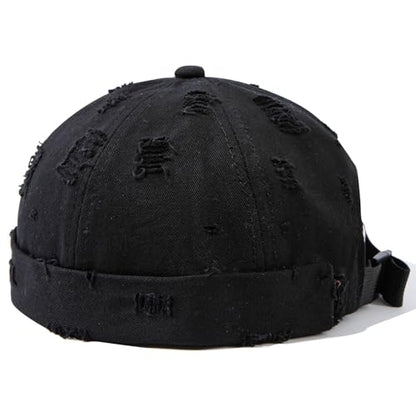 Retro Frayed Brimless Docker Cap Rolled Cuffed Beanie Skullcap Sailor Landlord Hat Casual Lovers Hip Hop Dancing Hats - color: Mg-xgmmxpd51-black