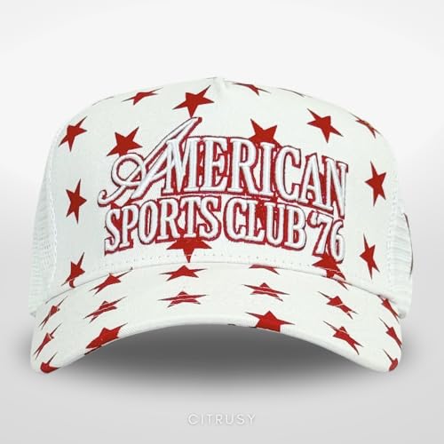 Vintage Fashion Trucker Hat | Men & Women | Trendy Cute Retro Red Caps for Country & Western | Camo Fur Cotton | Snapback - color: American Sports Club | Red Star
