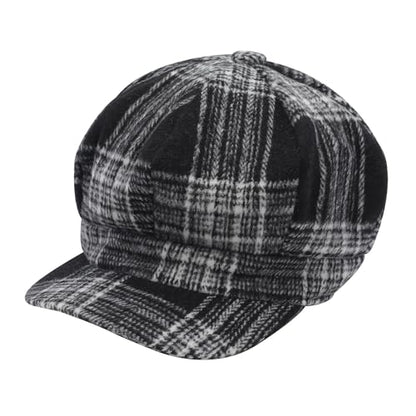 ZLYC Women Classic Newsboy Cap Visor 8 Panel Gatsby Cabbie Paperboy Hat - color: Tartan Plaid Black