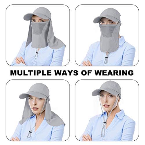 CRISTGEE Foldable Sun Cap, Fishing Hats, UPF 50+ Protection Caps with Face Mask Neck Flap - color: Light Gray