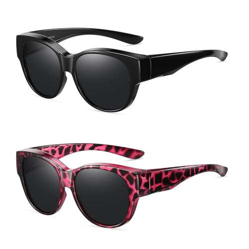 Wzerry Polarized Fit Over Glasses Sunglasses for Women Cat Eye UV400 - color: B08 Lblack/Grey+purple Tortoise/Grey