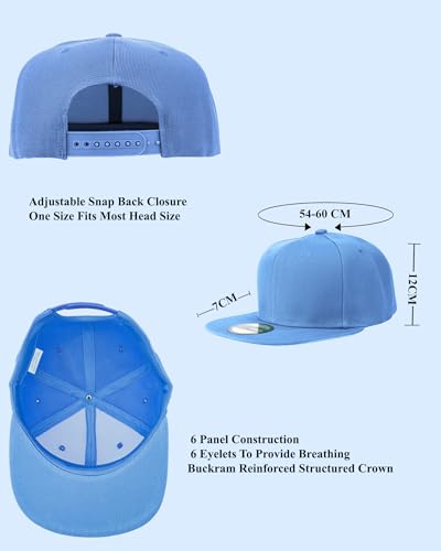 Gelante Plain Blank Flat Brim Adjustable Snapback Baseball Caps LOT 6 Pack - color: Sky Blue