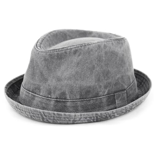 Men's Casual Vintage Style Washed Cotton Fedora Hat - color: F2233black, size: Small-Medium