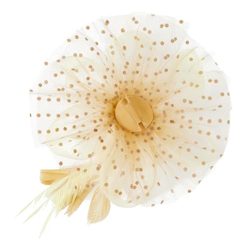 Century Star 2026 Kentucky Hat Derby Fascinator for Women Tea Party Flower Mesh Ribbons Feathers Headband Hair Clips - color: Beige Gold Mesh