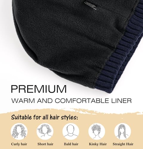 Wmcaps Winter Knitted Beanie for Men Women, Fleece Lined Warm Hat - color: Navy Blue