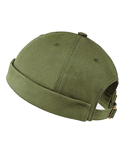 Zylioo Oversize XXL Brimless Hats,Large Rolled Cuff Skull Cap,Adjustable Sailor Docker Cap,Short No Visor Harbour Hat - color: Army Green, size: Large-X-Large