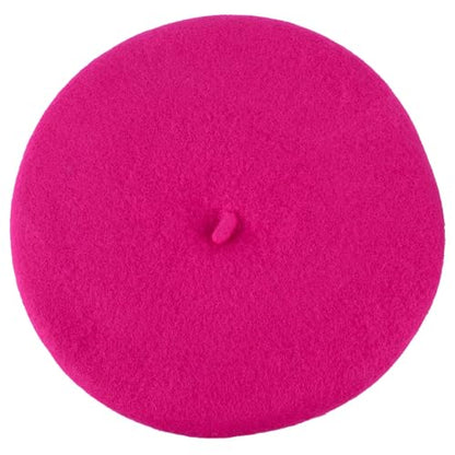 ZAKIRA Wool French Beret for Men & Women, Plain - color: Fuchsia