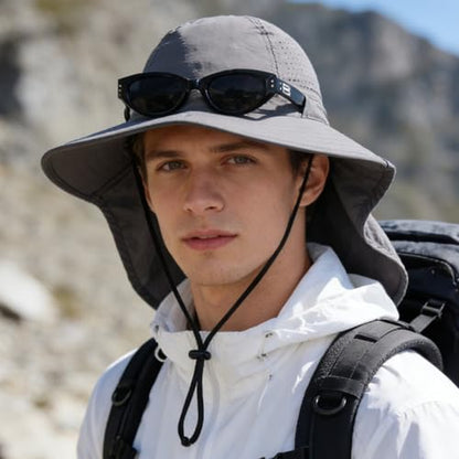 Sun Hats for Men Women with Neck Flap UPF 50+ UV Protection Wide Brim Bucket Hat Safari Hiking Fishing Hats - color: Light Grey