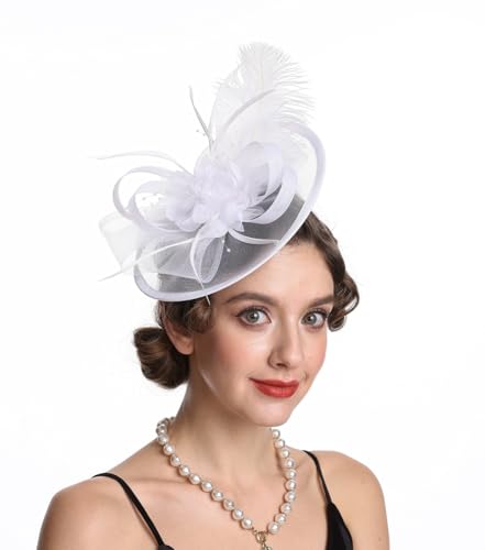 Women's Organza Church Vintage Wedding Fascinator Tea Party Wedding Hat Summer - color: Hj11-whit