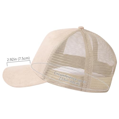 Suede Curved Brim Trucker Cap Adjustable Snapback Hat Mesh Back Breathable for Men Women 2 Pack SH03 - color: Pack of 2, Black & Bleached Sand