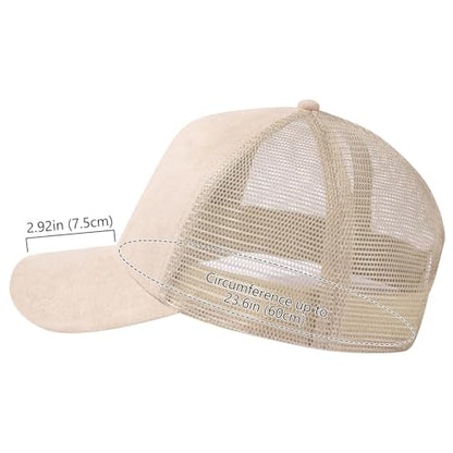 Suede Curved Brim Trucker Cap Adjustable Snapback Hat Mesh Back Breathable for Men Women 2 Pack SH03 - color: Pack of 2, Black & Bleached Sand