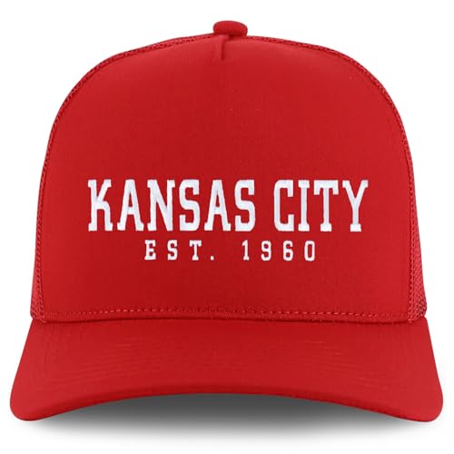 Trendy Apparel Shop KansasCity Est.1960 Embroidered 5 Panel Snapback Trucker Cap - color: Red