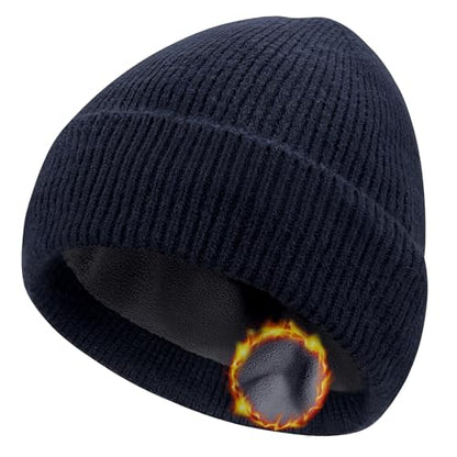 Winter Beanie Hats for Women Men Fleece Slouchy Knit Thick Beanies Warm Thermal Snow Ski Hat Gifts for Cold Weather - color: Navy