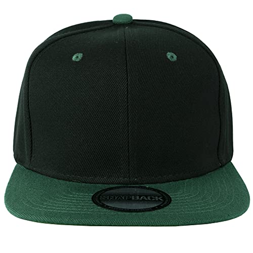 Gelante Snapback Hats for Men - Flat Bill Brim Baseball Cap Hat - Plain Blank Adjustable - color: Black/Dark Green