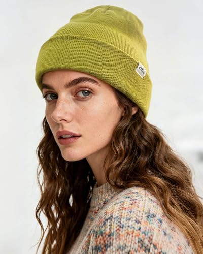 CLAPE Cuff Rolled Beanie for Men Women, Soft Knit Winter Hat Double-Layer Warm Ski Skull Cap Stretch Fit - color: Clkh02-oliveyellow