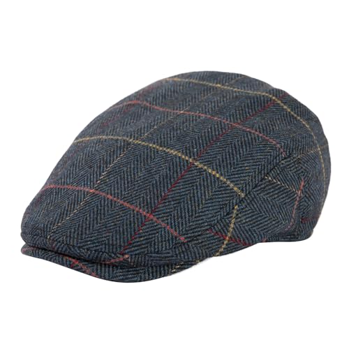 TOP-EX Wool Blend Tweed Newsboy Flat Cap for Men, Satin Lined Adjustable - color: Plaid_navy, size: Large