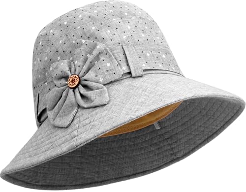 Floral Fedora Bucket Hats Vintage Cloche Bowler Hat for Women - color: Grey