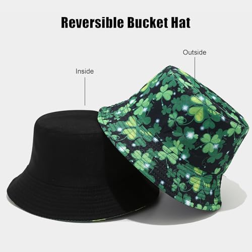 Bucket Hat for Women Men, Cotton Reversible Double Side Wear Sun Hats Beach Fisherman Hat - color: Clover Green