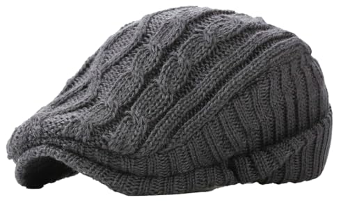 Winter Knitted Newsboy Hat for Women Men Vintage Thick Beret Ivy Cap Warm French Style Flap Hats Ear Pretection - color: Dark Grey