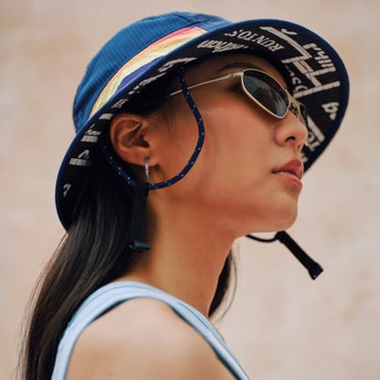Color-Blocked Fisherman Style Sun Hat for Outdoor Camping, Surfing & Vacations - Wide Brim, UV Protective, Anti-Slip - color: Blue Rainbow
