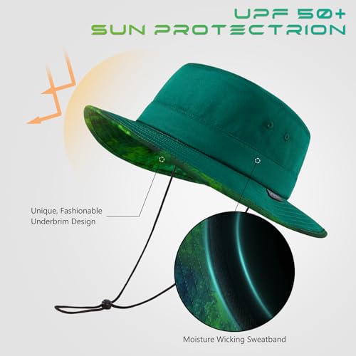 UPF 50+ Foldable Sun Hat Patterned Under Brim Bucket Hats for Summer Hiking Fishing Beach Safari Men Women - color: Evergreen, size: Large