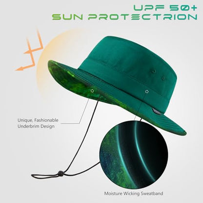 UPF 50+ Foldable Sun Hat Patterned Under Brim Bucket Hats for Summer Hiking Fishing Beach Safari Men Women - color: Evergreen, size: Large