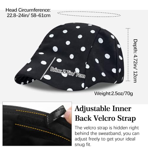 Stylish Newsboy Cap Soft Foldable Flat Cap for Big Heads - color: Black With Polka Dots