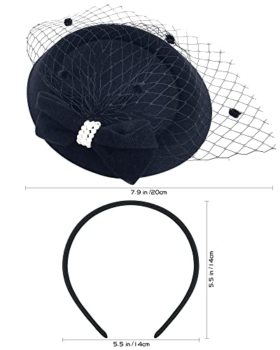 Pillbox Hat with Veil Vintage Fascinators for Women Tea Party Bridal Wedding Halloween First Communion Hats - color: Black
