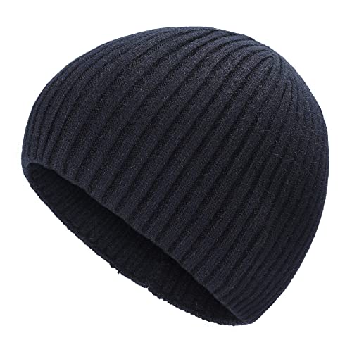 ZLYC Men Winter Knit Fisherman Beanie Hat Fashion Warm Daily Skull Cap - color: Solid Navy