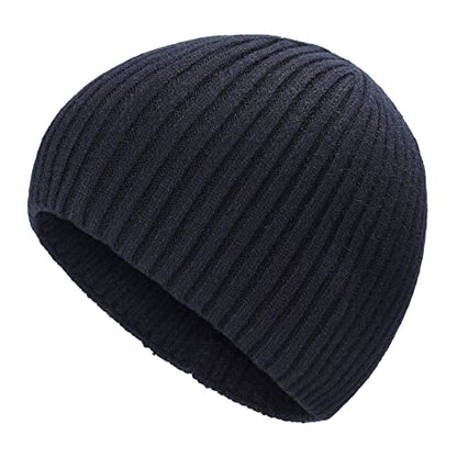 ZLYC Men Winter Knit Fisherman Beanie Hat Fashion Warm Daily Skull Cap - color: Solid Navy
