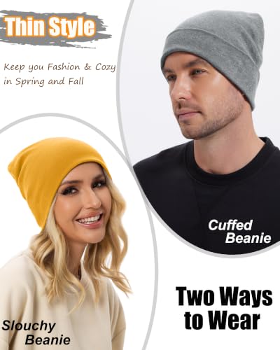 ROYBENS Thin 100% Cotton Beanie for Men Women Lightweight Slouchy Chemo Hat - color: 1pcs- Yellow