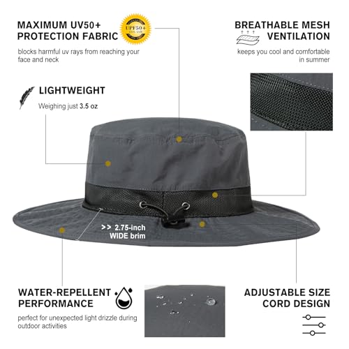 TOP-EX Oversized Waterproof Mesh Sun Hat for Big Heads with Wide Brim - color: Dark Grey-2.7"brim, size: X-Large-XX-Large