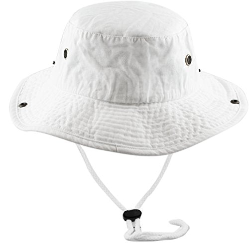 The Hat Depot Cotton Stone-Washed Safari Wide Brim Foldable Double-Sided Sun Boonie Bucket Hat - color: 2. Cotton - White, size: Large-X-Large