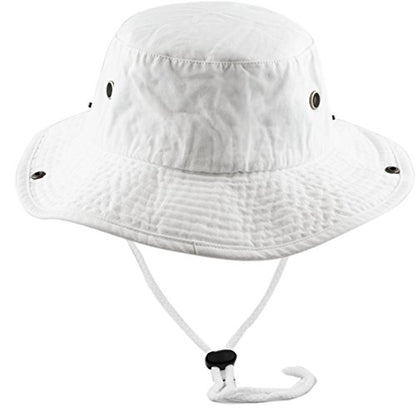 The Hat Depot Cotton Stone-Washed Safari Wide Brim Foldable Double-Sided Sun Boonie Bucket Hat - color: 2. Cotton - White, size: Large-X-Large