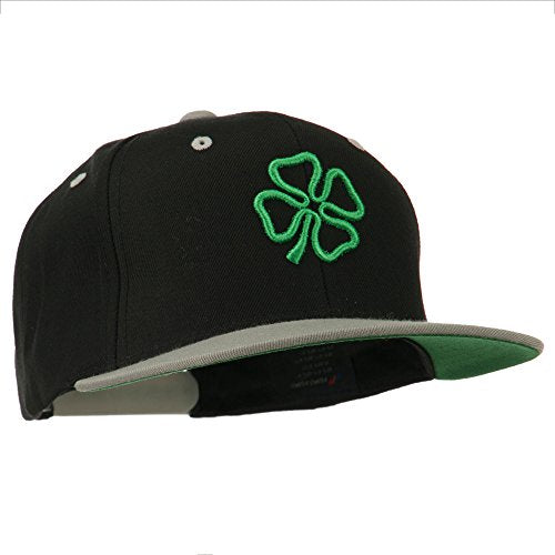 3D Clover Embroidered Two Tone Snapback Cap - color: Black Silver