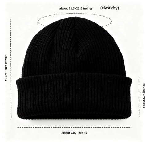 Red Ribbed Knit Beanie Cuffed Winter Hat Soft Warm Skull Cap for Men Women Adults - color: Black