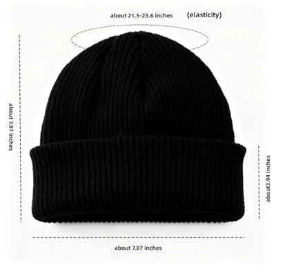 Red Ribbed Knit Beanie Cuffed Winter Hat Soft Warm Skull Cap for Men Women Adults - color: Black