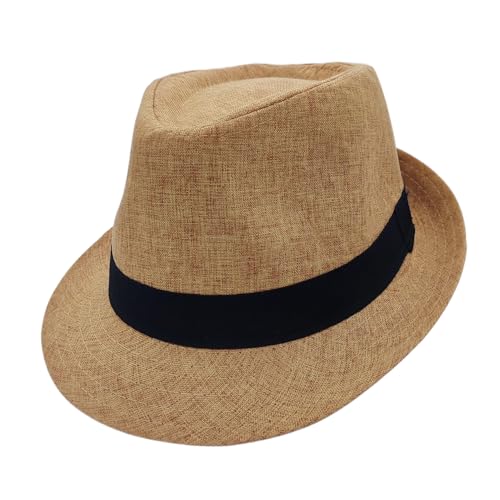Short Brim Trilby Fedora Hat for Men Women - color: Khaki 02, size: 7 1/2-7 5/8