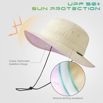 UPF 50+ Foldable Sun Hat Patterned Under Brim Bucket Hats for Summer Hiking Fishing Beach Safari Men Women - color: Beige, size: Large