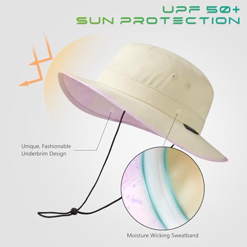 UPF 50+ Foldable Sun Hat Patterned Under Brim Bucket Hats for Summer Hiking Fishing Beach Safari Men Women - color: Beige, size: Medium