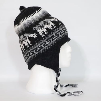 Alpaca Wool Blend Winter Hat Chullo Inca Peruvian Design Reversible with Earflaps. Beanie Medium Size. Unisex - color: Light Gray/Rat Gray