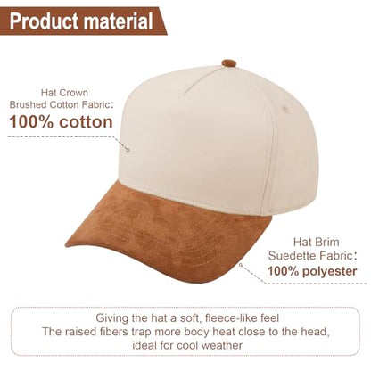 TOPTIE 5 Panel Trucker Hat Snapback Adjustable Cotton Sun Cap for Men - color: Suedette Caramel Beige