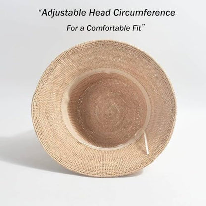 Women's Raffia Straw Bucket Hat Foldable Summer Sun Hat Handmade Woven Beach Hat Portable Travel Natural Straw Cap - color: Raffia Hat 7cm