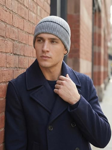 Beanie for Men Women Unisex Winter Hat Cuffed Thick Chunky Knitted Beanies Skull Cap - color: Gray With Black Cuff
