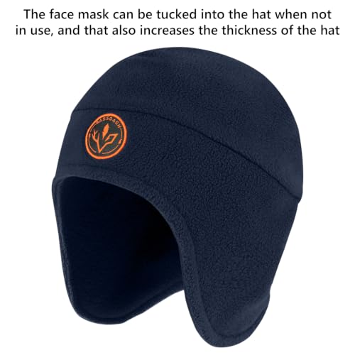 BASSDASH Unisex Soft Fleece 2-in-1 Hat with Mask Ear Flap - color: Navy Blue